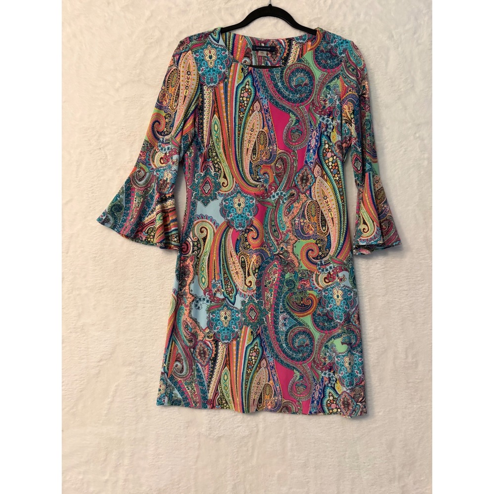 Tommy Hilfiger Womens Multi Color Paisley Bell Sleeve Shift Dress Size 6